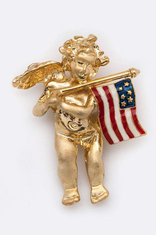 US Flag Angel Brooch Set