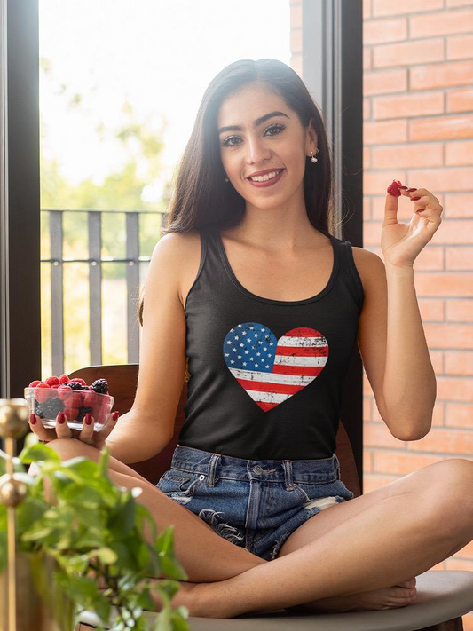 Heart And Usa Flag Tank Women's -SmartPrintsInk Designs