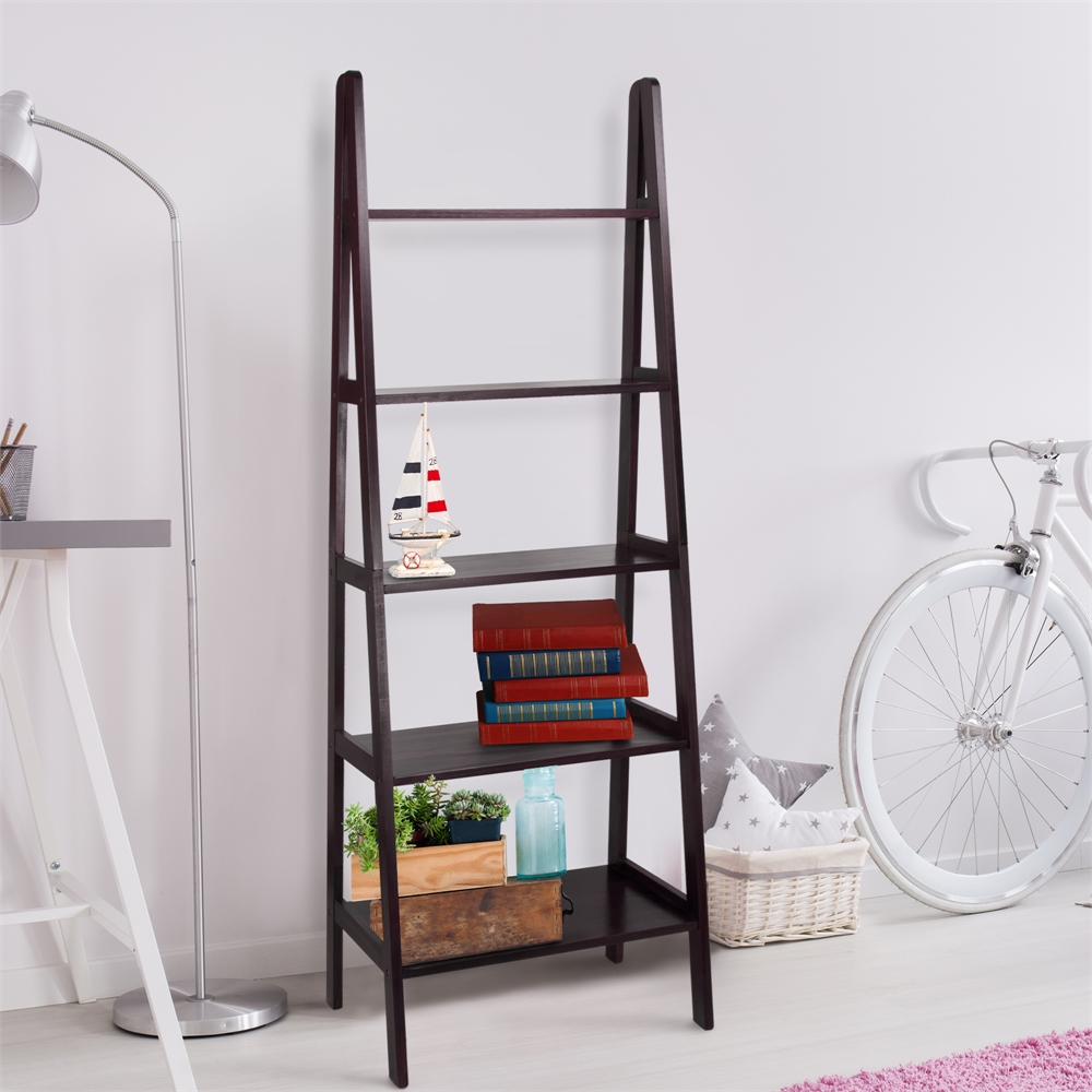 5-Shelf Ladder Bookcase-Espresso