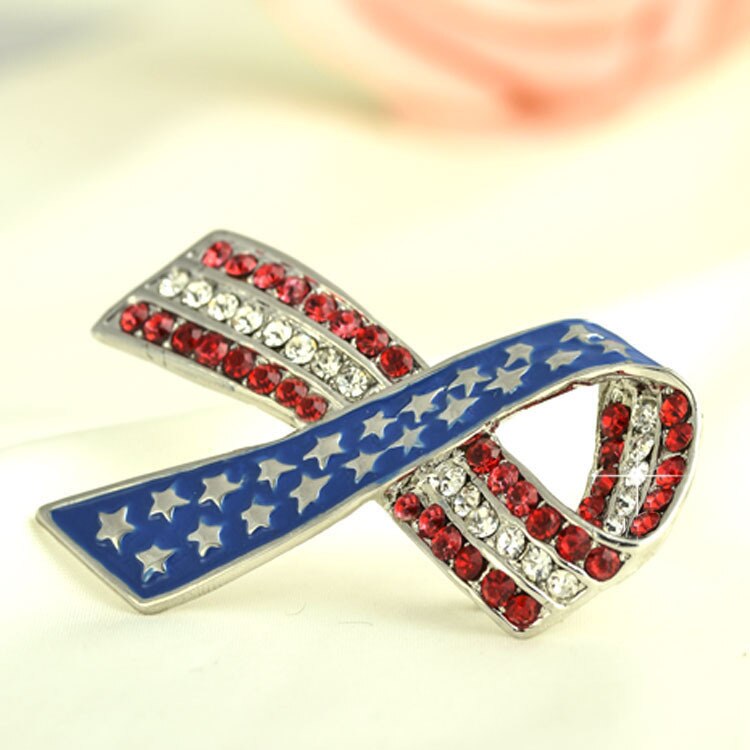 Green Alloy Clothing Pin Ribbon Brooch Diamond American Flag Brooch