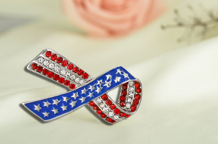 Green Alloy Clothing Pin Ribbon Brooch Diamond American Flag Brooch