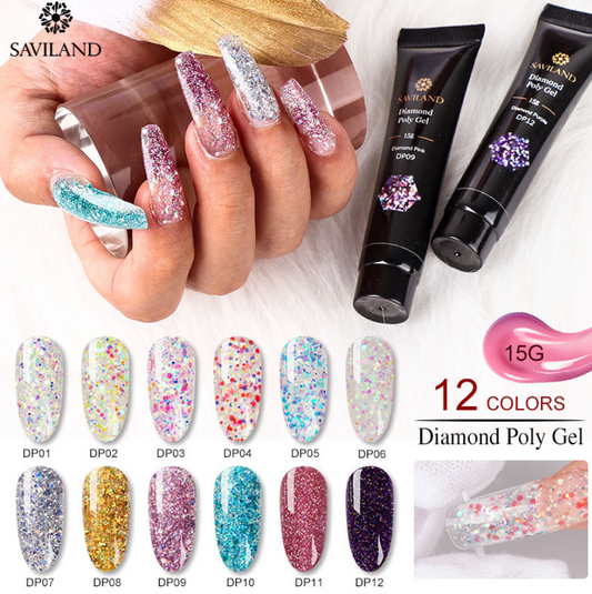 12 Colors Nail Diamond Poly Gel