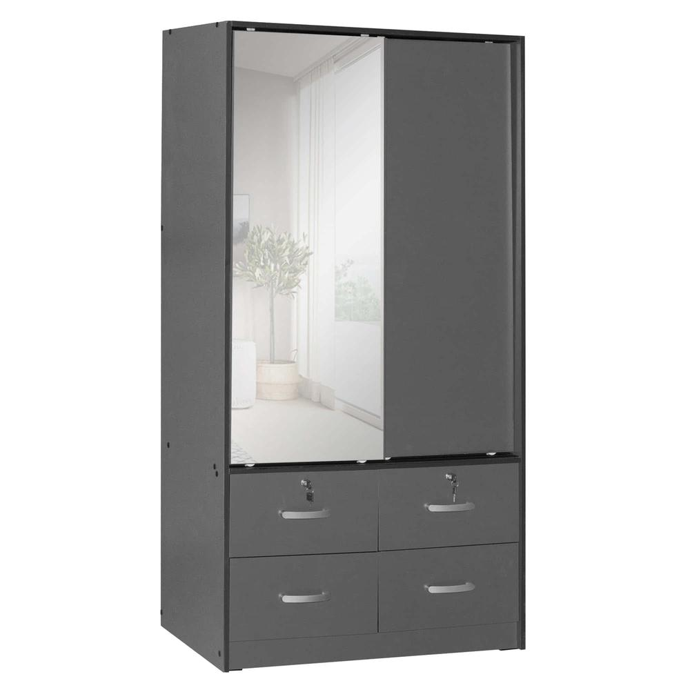 Sarah Double Sliding Door Armoire with Mirror in Dark Gray