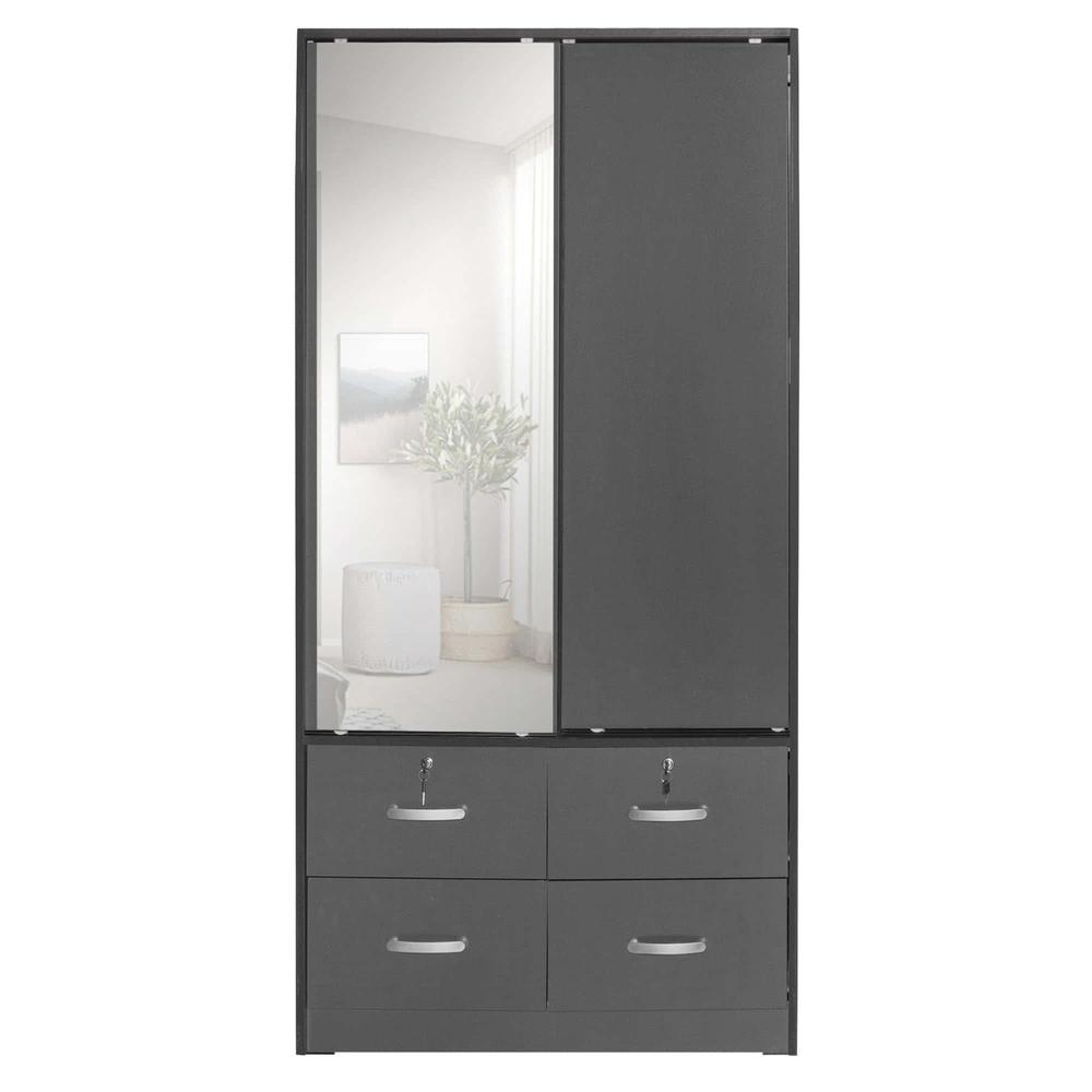 Sarah Double Sliding Door Armoire with Mirror in Dark Gray