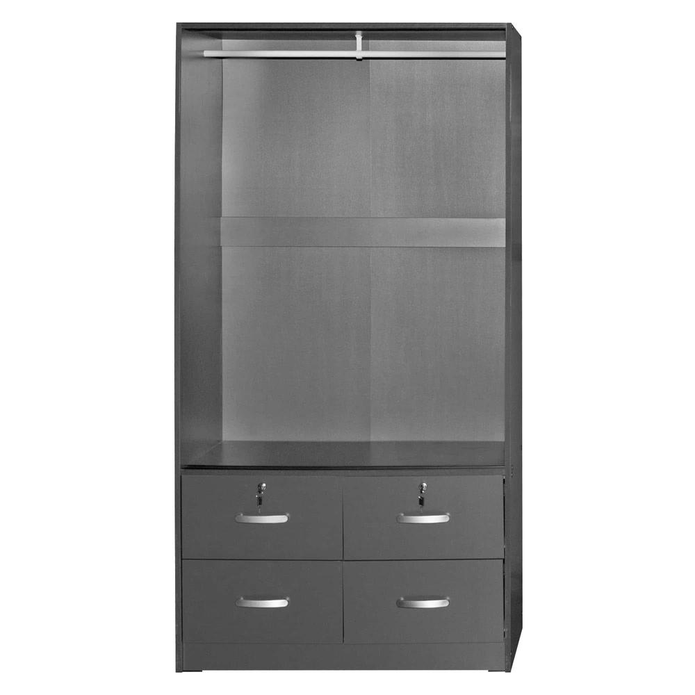 Sarah Double Sliding Door Armoire with Mirror in Dark Gray