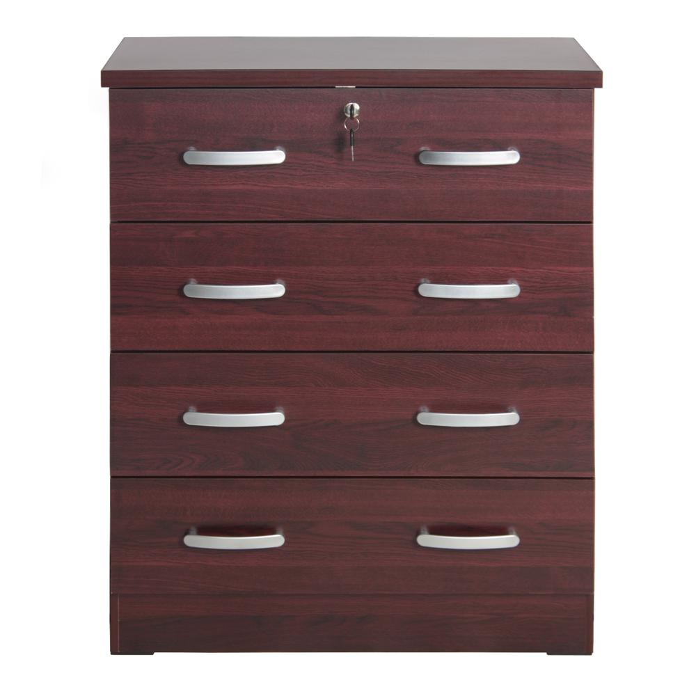 Cindy 4 Drawer Chest Wooden Dresser with Lock in Mahogany