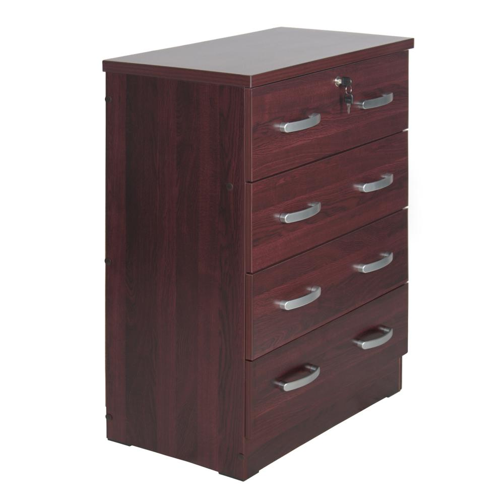 Cindy 4 Drawer Chest Wooden Dresser with Lock in Mahogany