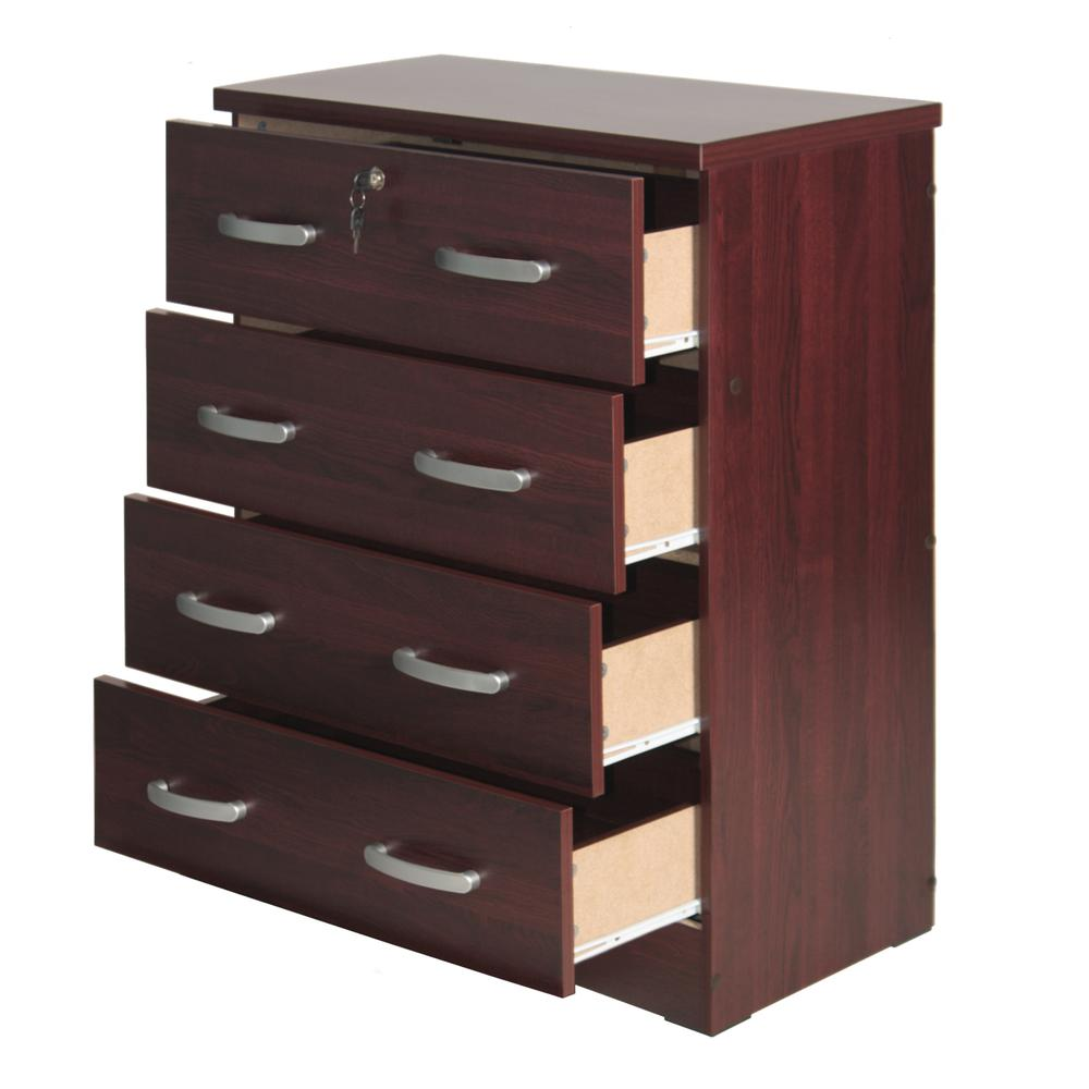 Cindy 4 Drawer Chest Wooden Dresser with Lock in Mahogany