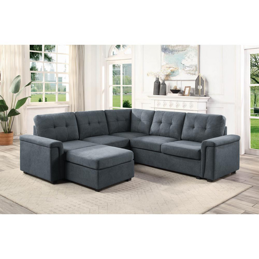 Isla Gray Woven Fabric 6-Seater Sectional Sofa with Ottoman