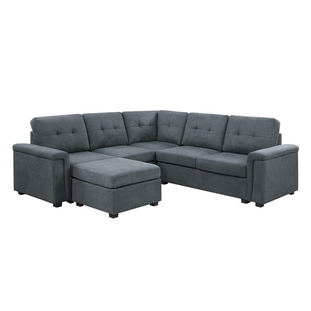 Isla Gray Woven Fabric 6-Seater Sectional Sofa with Ottoman