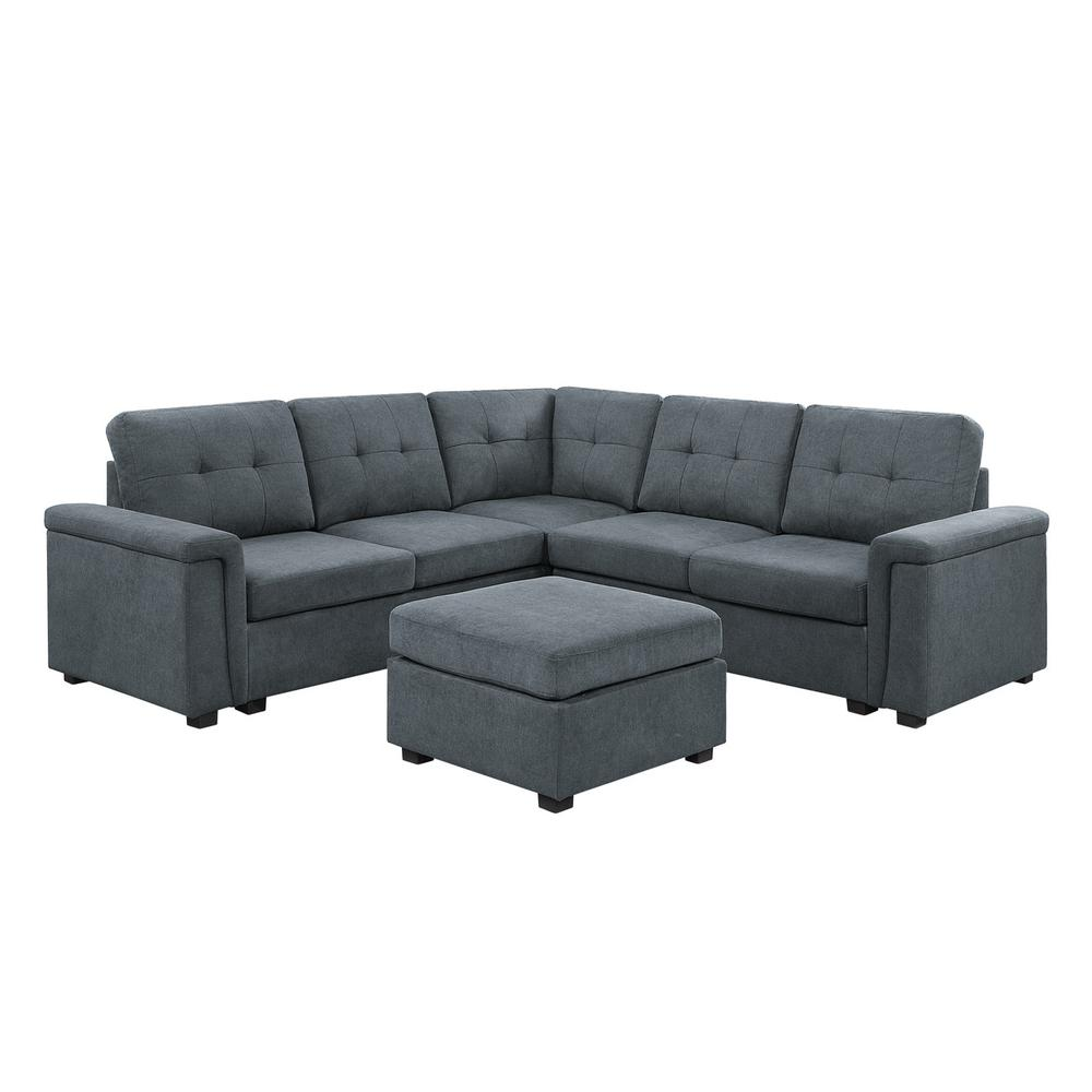 Isla Gray Woven Fabric 6-Seater Sectional Sofa with Ottoman