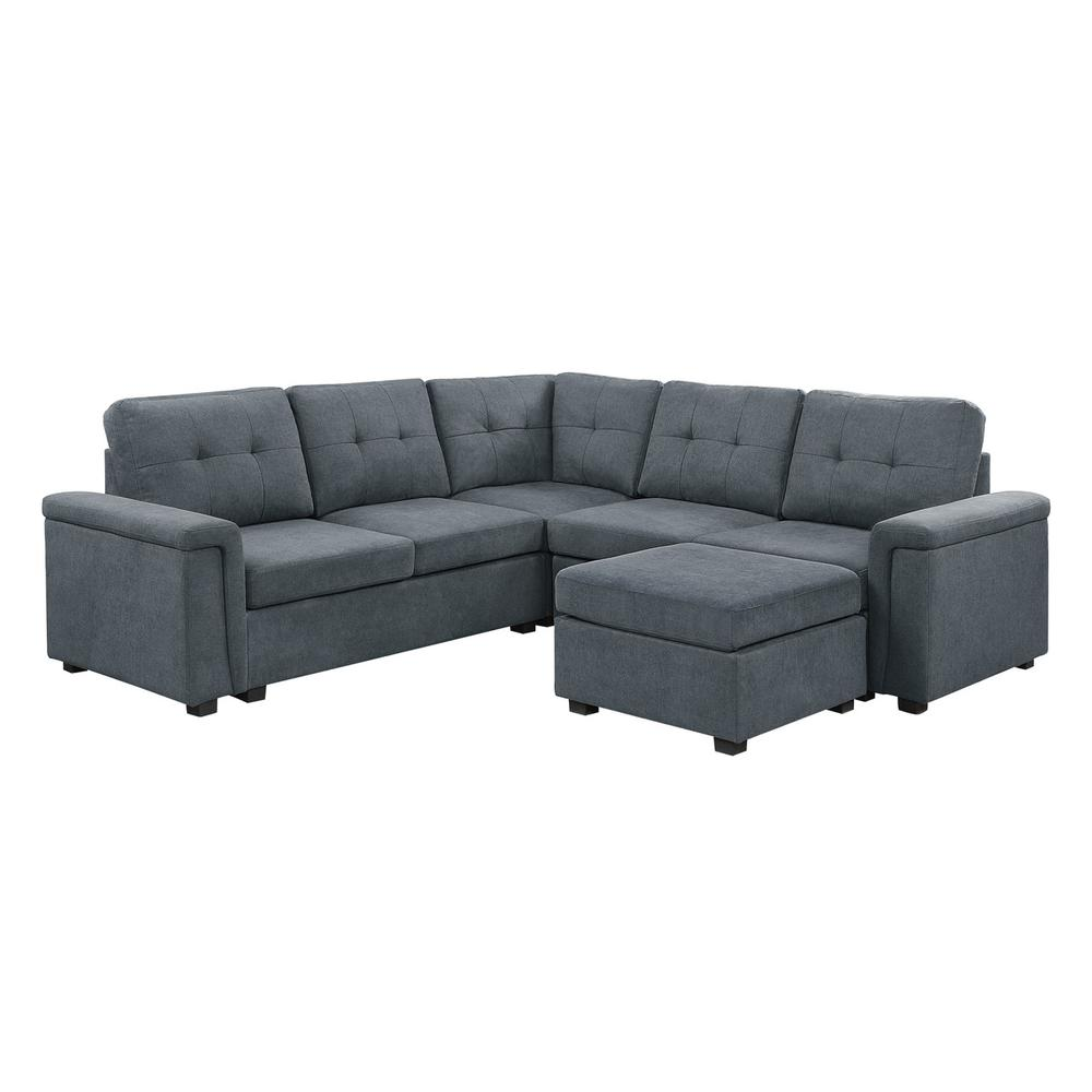 Isla Gray Woven Fabric 6-Seater Sectional Sofa with Ottoman