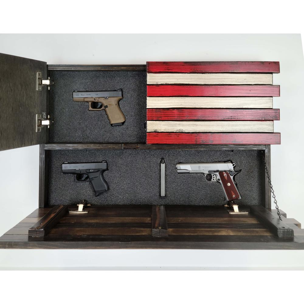 Small American Flag Wall Hanging Gun Concealment with Two Secret Compartments