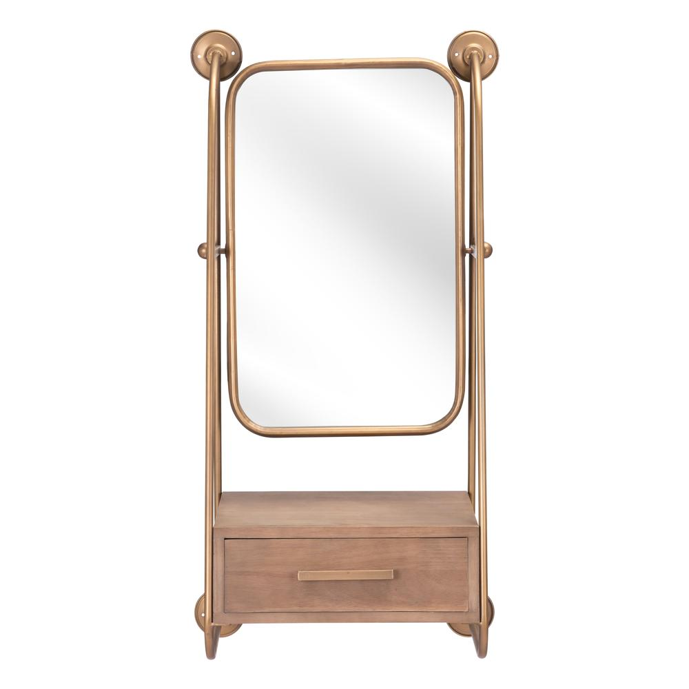 Peralta Mirror Shelf Brass & Brown