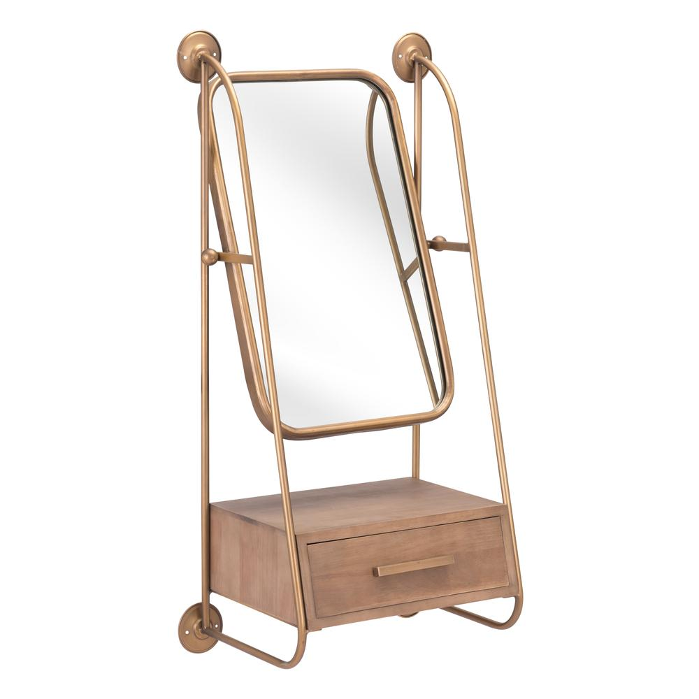 Peralta Mirror Shelf Brass & Brown