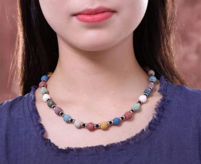 Rainbow Lava Stone Essential Oil Necklace