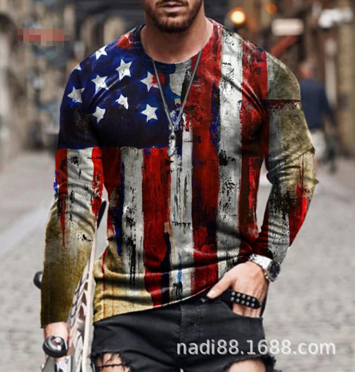 New Star Flag Print Long Sleeve T-Shirt