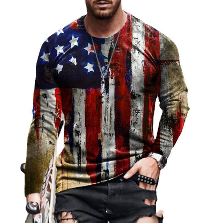 New Star Flag Print Long Sleeve T-Shirt