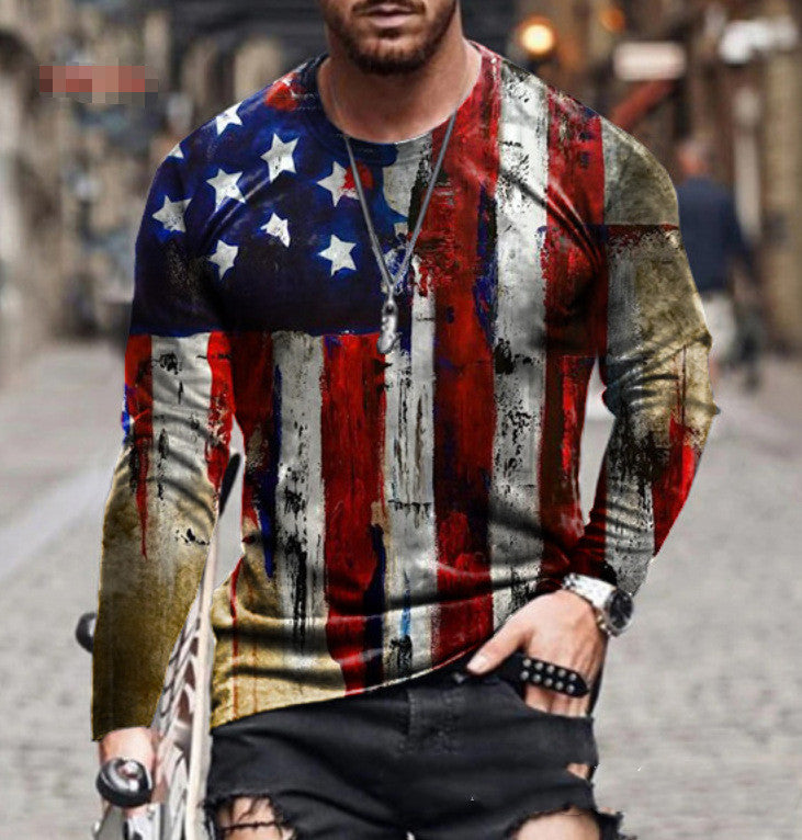 New Star Flag Print Long Sleeve T-Shirt