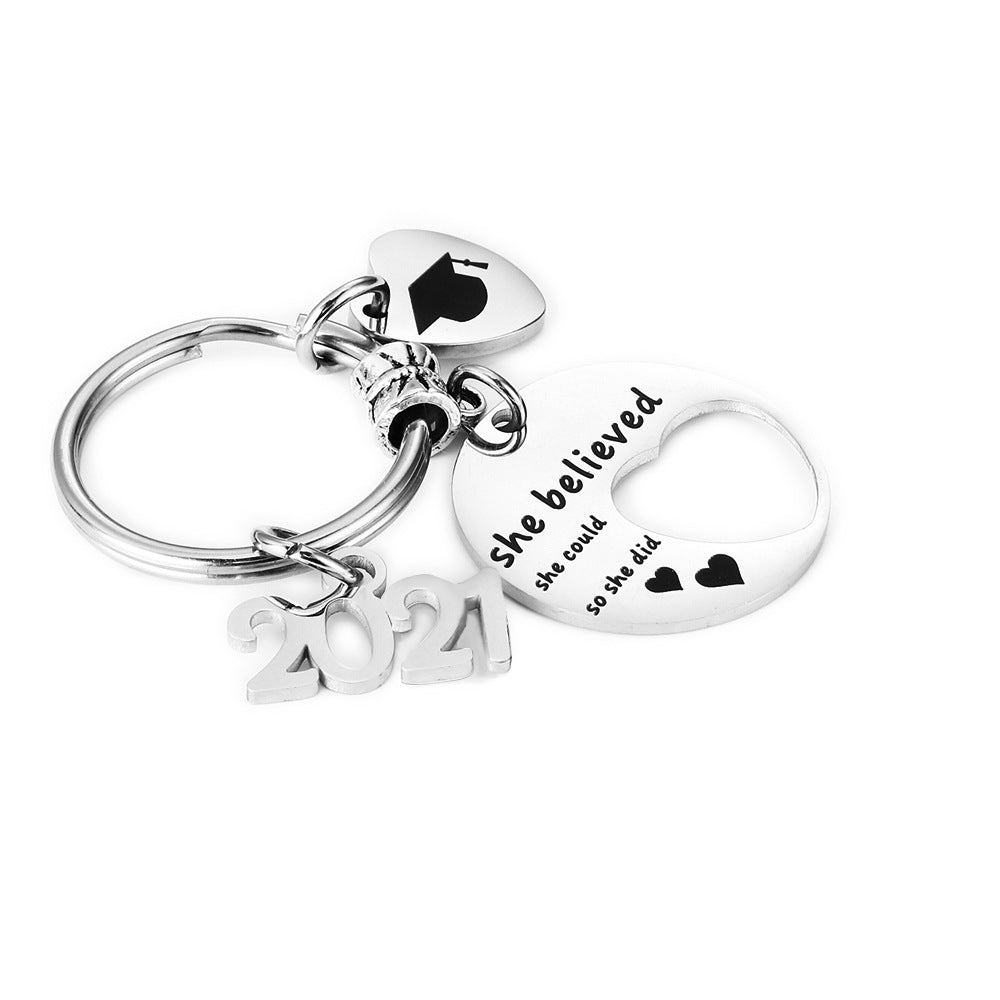 Student Graduation Season Gift Keychain She Believed She Could Stainless Steel