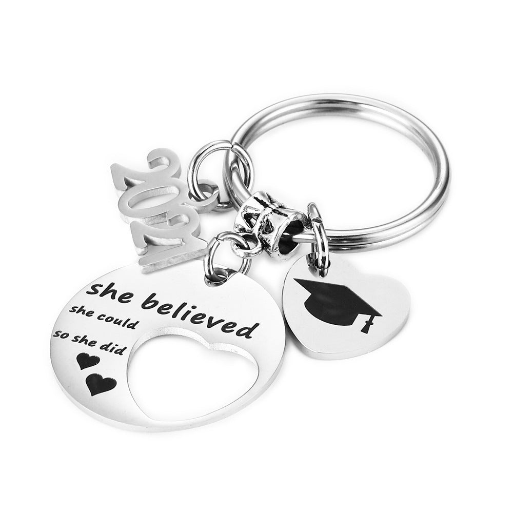 Student Graduation Season Gift Keychain She Believed She Could Stainless Steel