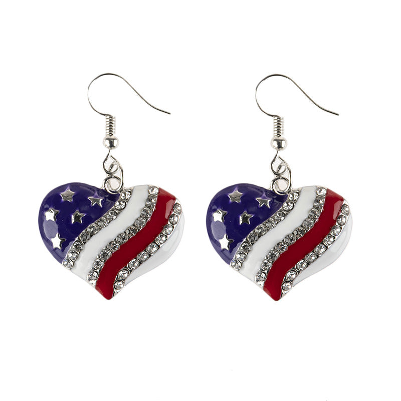 American Jewelry Flag Five-Pointed Star Diamond Earrings