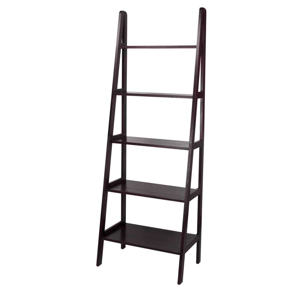 5-Shelf Ladder Bookcase-Espresso