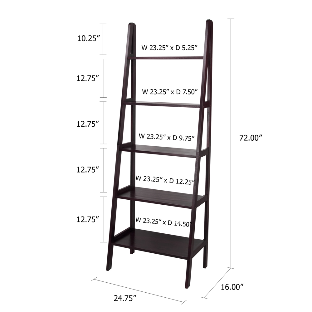 5-Shelf Ladder Bookcase-Espresso