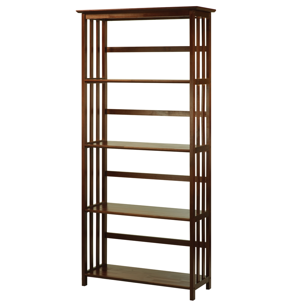 Mission Style 5-Shelf  Bookcase-Walnut