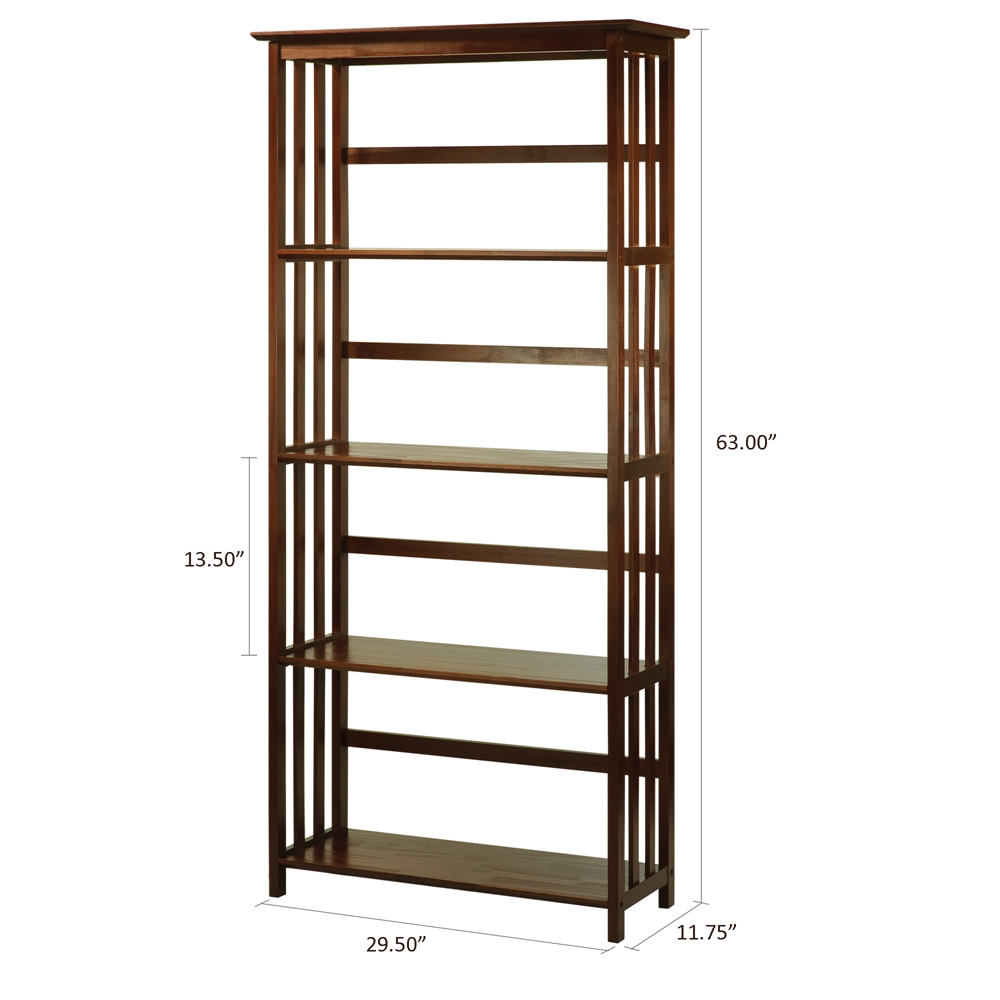 Mission Style 5-Shelf  Bookcase-Walnut