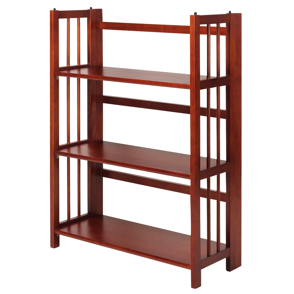 3-Shelf Folding Stackable Bookcase 27.5" Wide-Mahogany