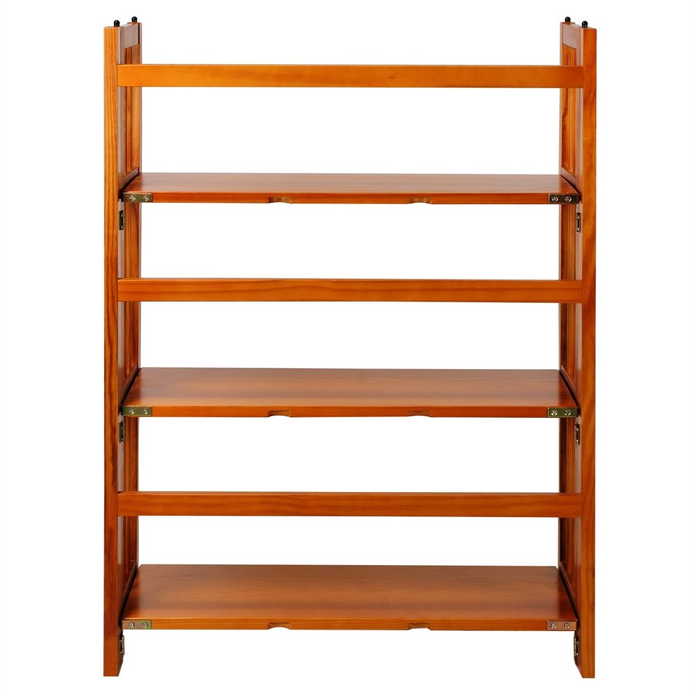 3-Shelf Folding Stackable Bookcase 27.5" Wide-Honey Oak