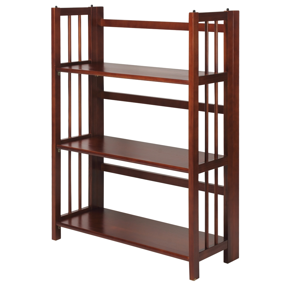 3-Shelf Folding Stackable Bookcase 27.5" Wide-Walnut