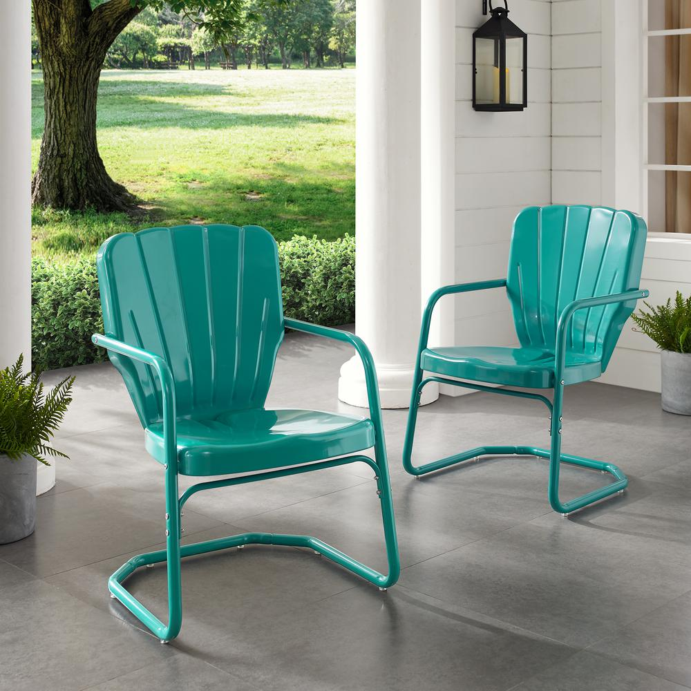 Ridgeland 2Pc Outdoor Metal Armchair Set Turquoise - 2 Chairs