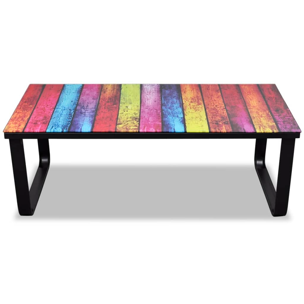 vidaXL Coffee Table with Rainbow Printing Glass Top