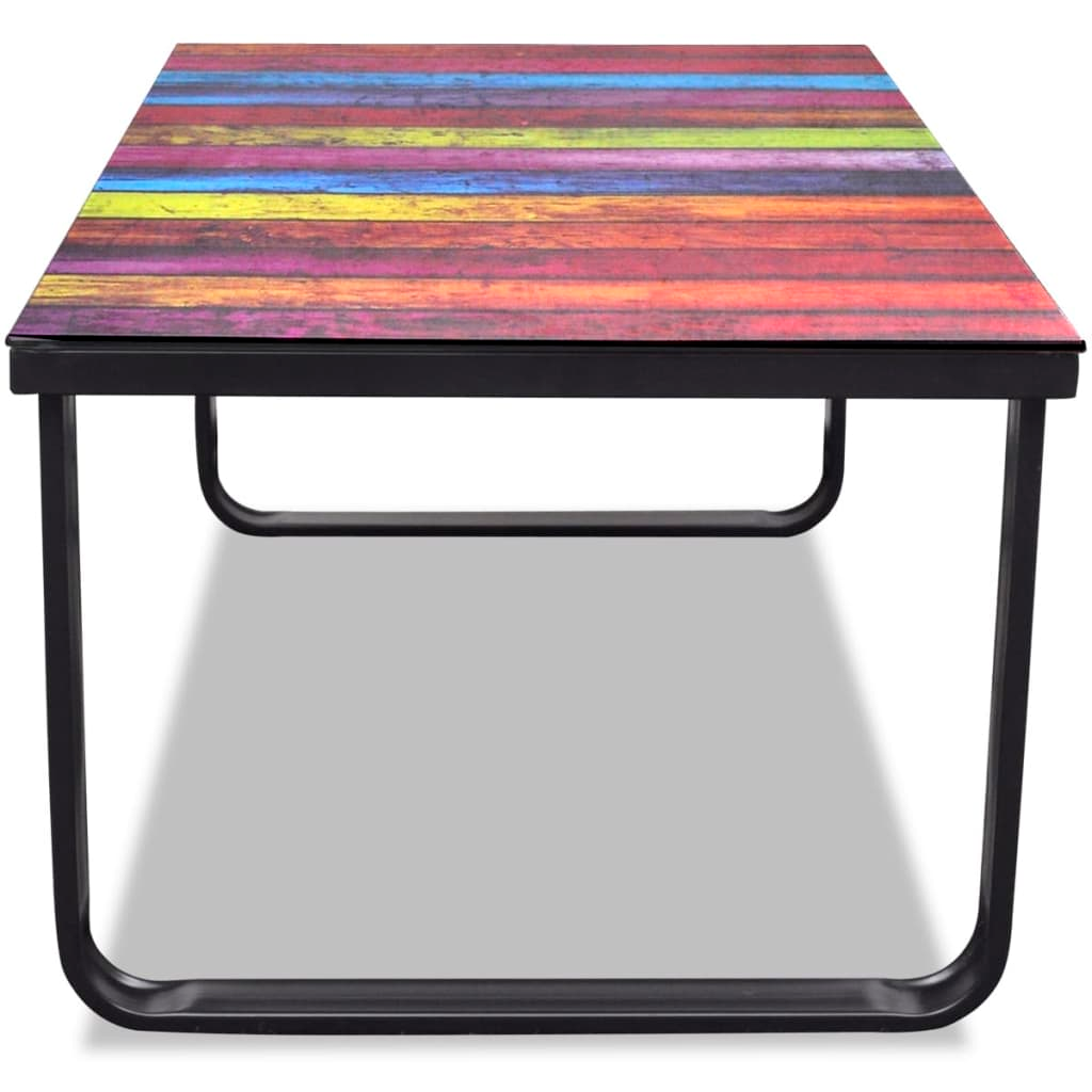 vidaXL Coffee Table with Rainbow Printing Glass Top