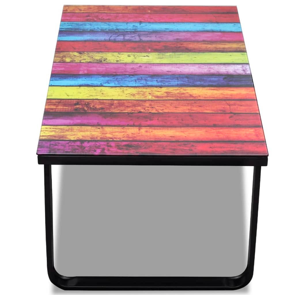 vidaXL Coffee Table with Rainbow Printing Glass Top