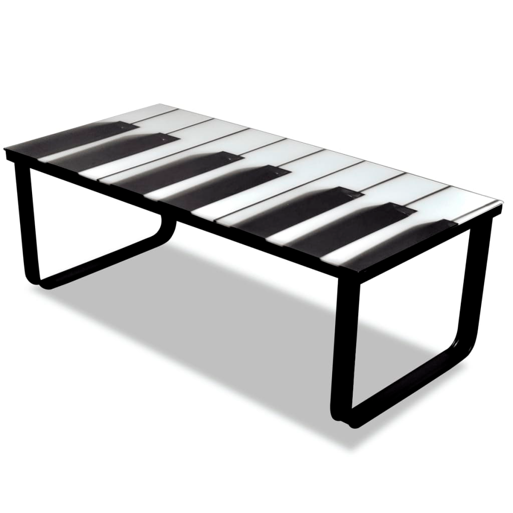 vidaXL Coffee Table with Piano Printing Glass Top