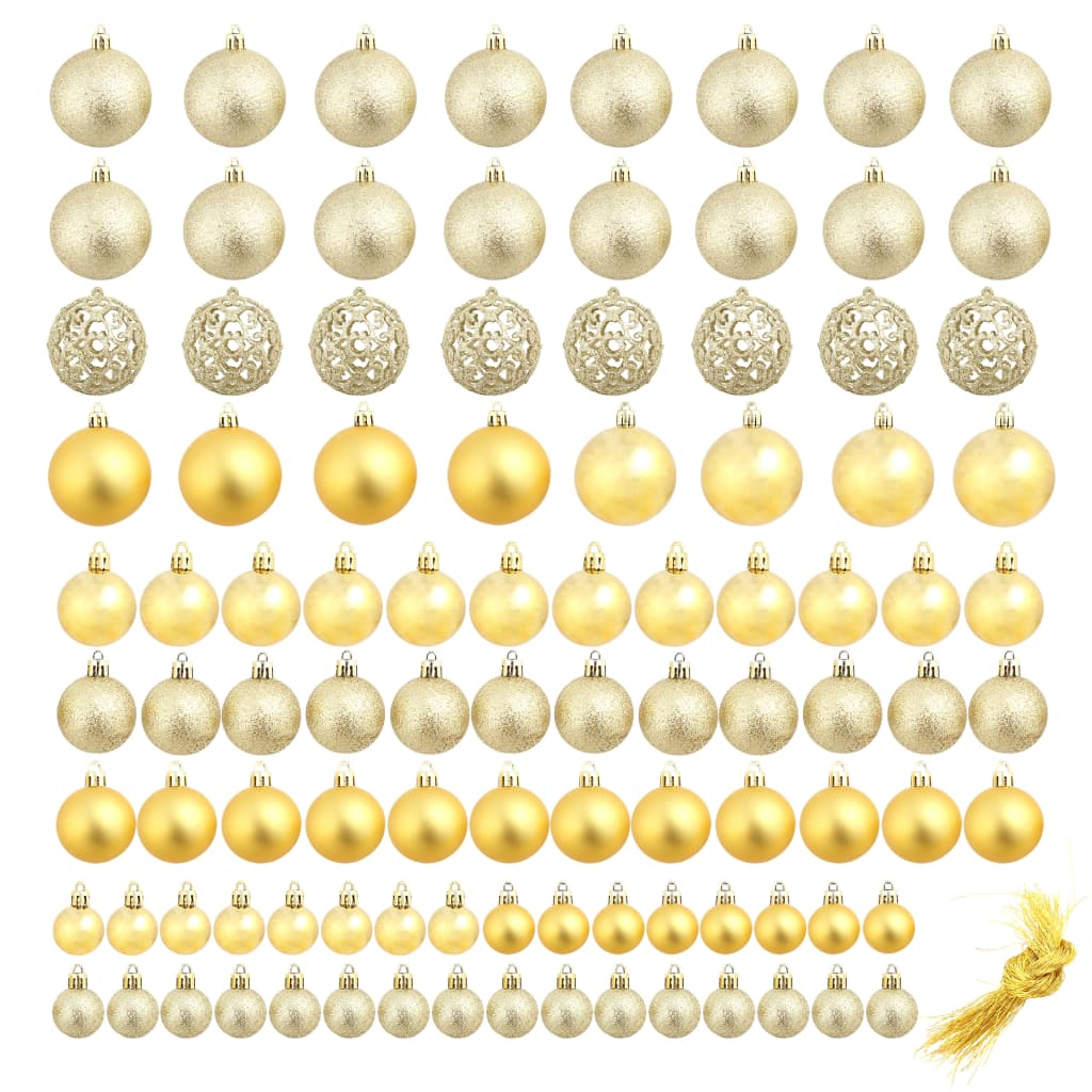 100 Piece Christmas Ball Set 1.2"/1.6"/2.4" Gold