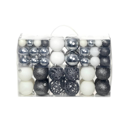 100 Piece Christmas Ball Set 1.2"/1.6"/2.4" White/Gray