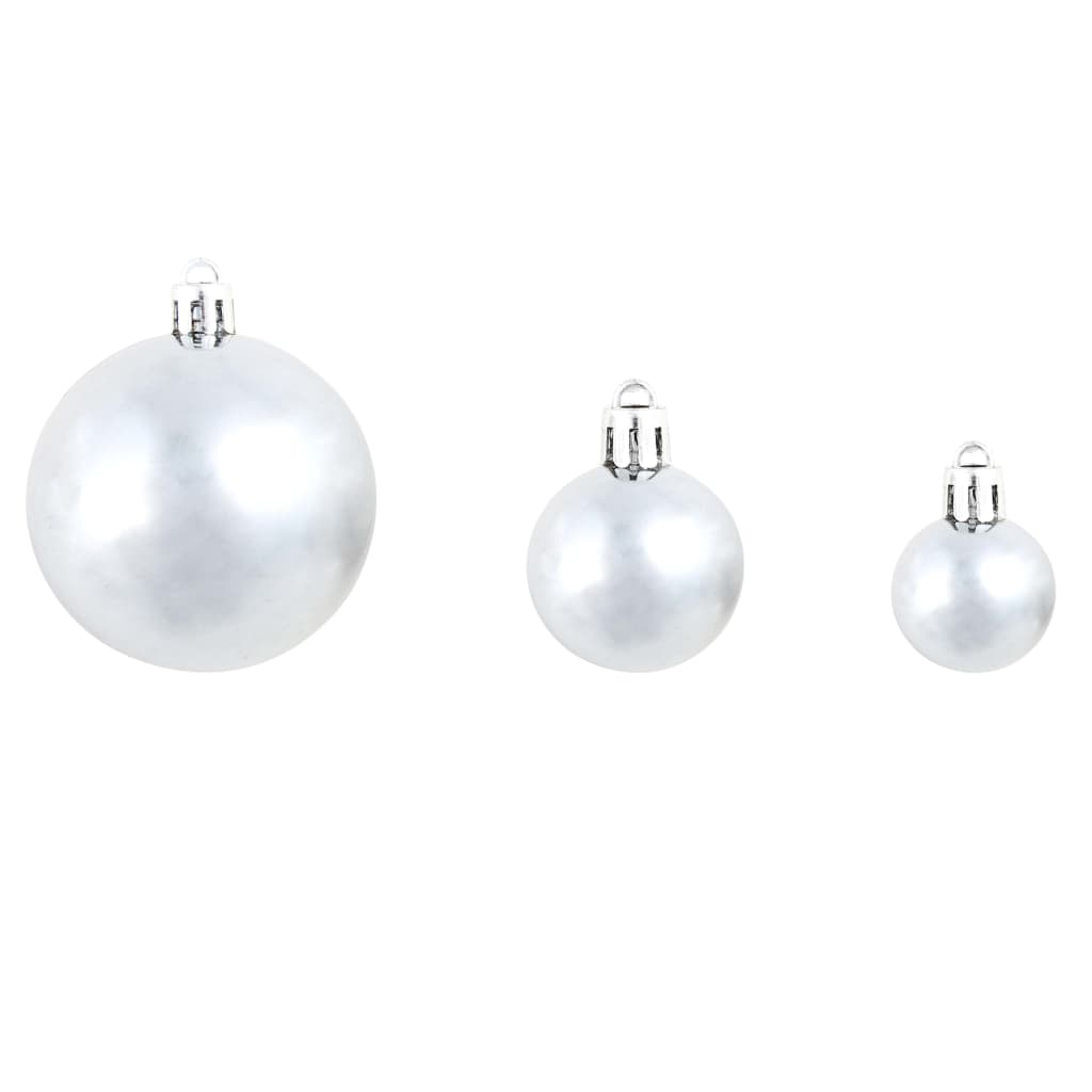 100 Piece Christmas Ball Set 1.2"/1.6"/2.4" White/Gray