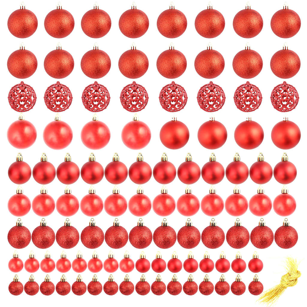 100 Piece Christmas Ball Set 1.2"/1.6"/2.4" Red