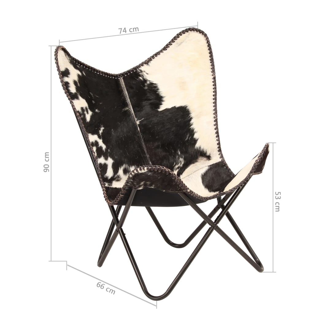 Butterfly Chair Black and White Genuine Goat Leather