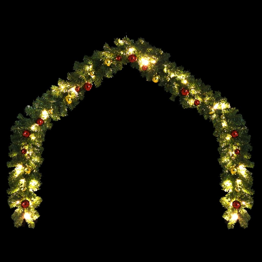 Christmas Garland Decorated with Baubles and LED Lights 16 ft