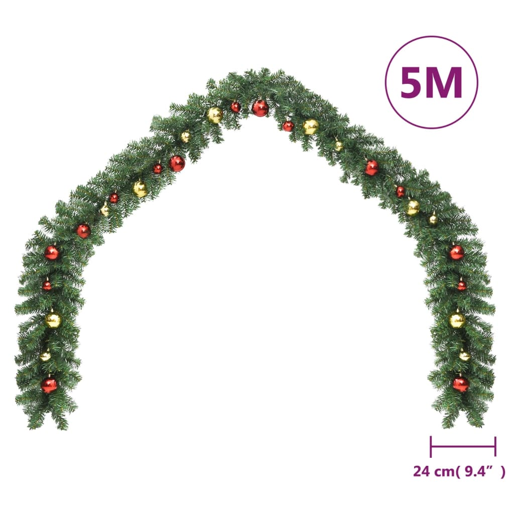 Christmas Garland Decorated with Baubles and LED Lights 16 ft