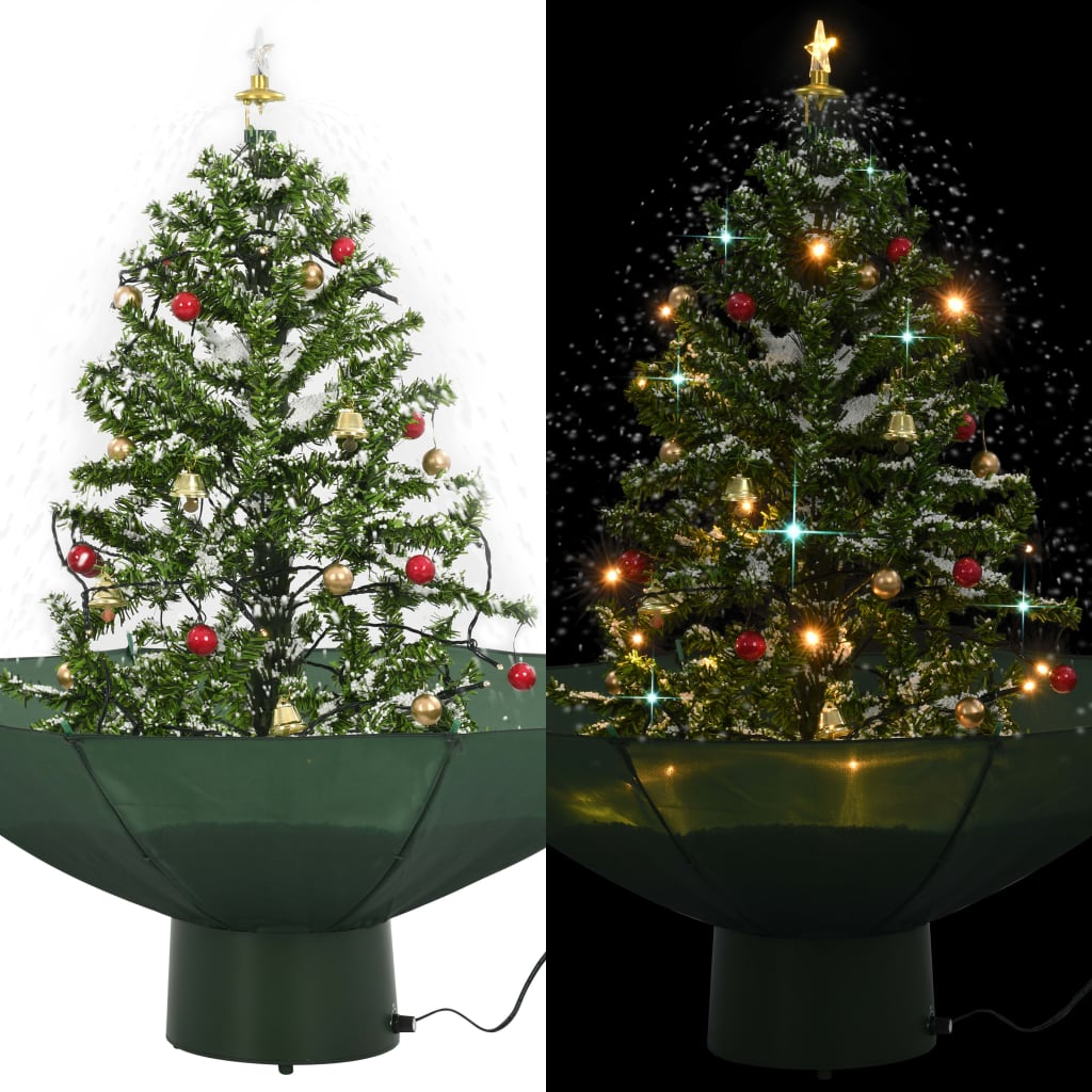 vidaXL Snowing Christmas Tree with Umbrella Base Green 2 ft