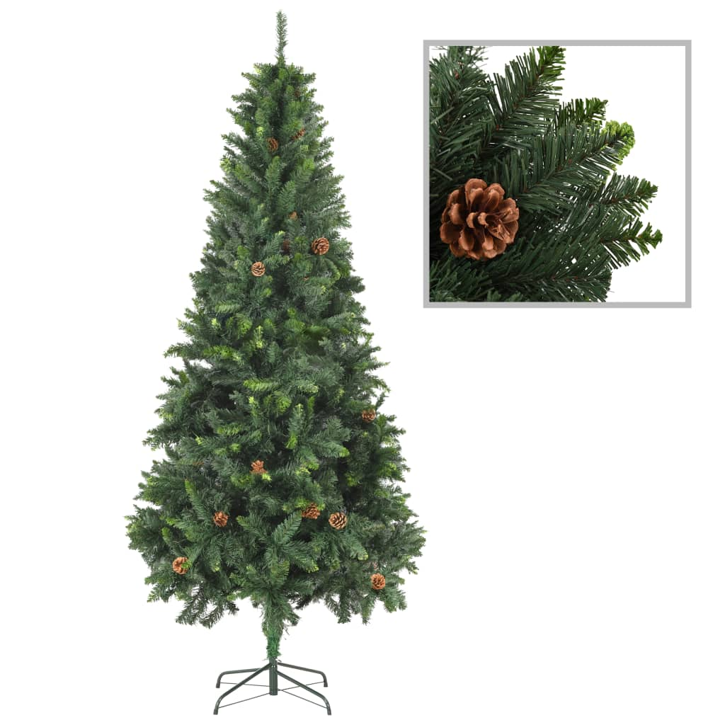 Artificial Christmas Tree with Pine Cones Green 7 ft