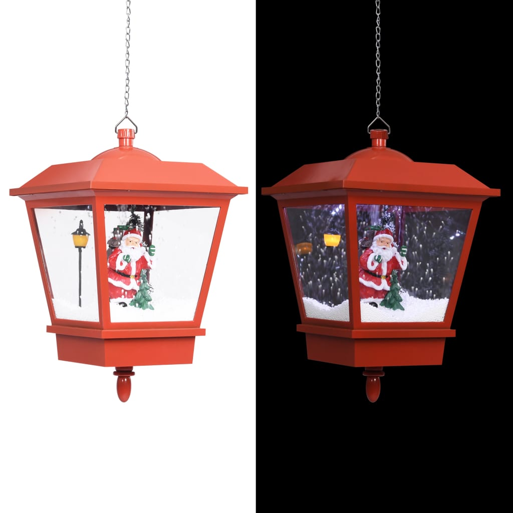 Christmas Hanging Lamp with LED Light and Santa Red 10.6"x10.6"x17.7"