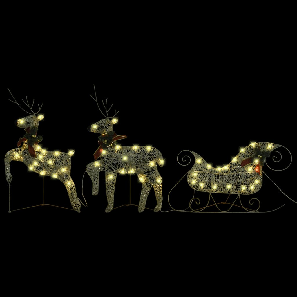 vidaXL Reindeer & Sleigh Christmas Decoration 60 LEDs Outdoor Gold