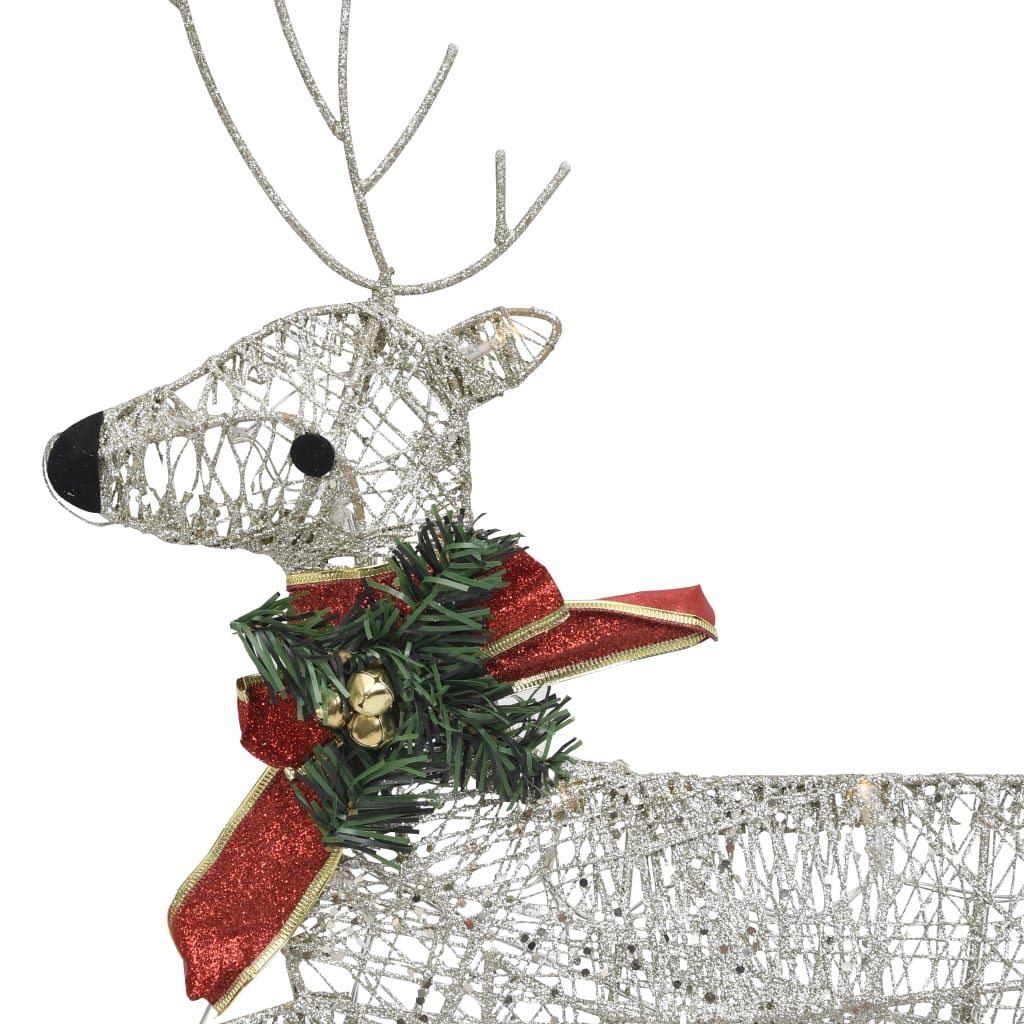 vidaXL Reindeer & Sleigh Christmas Decoration 60 LEDs Outdoor Gold